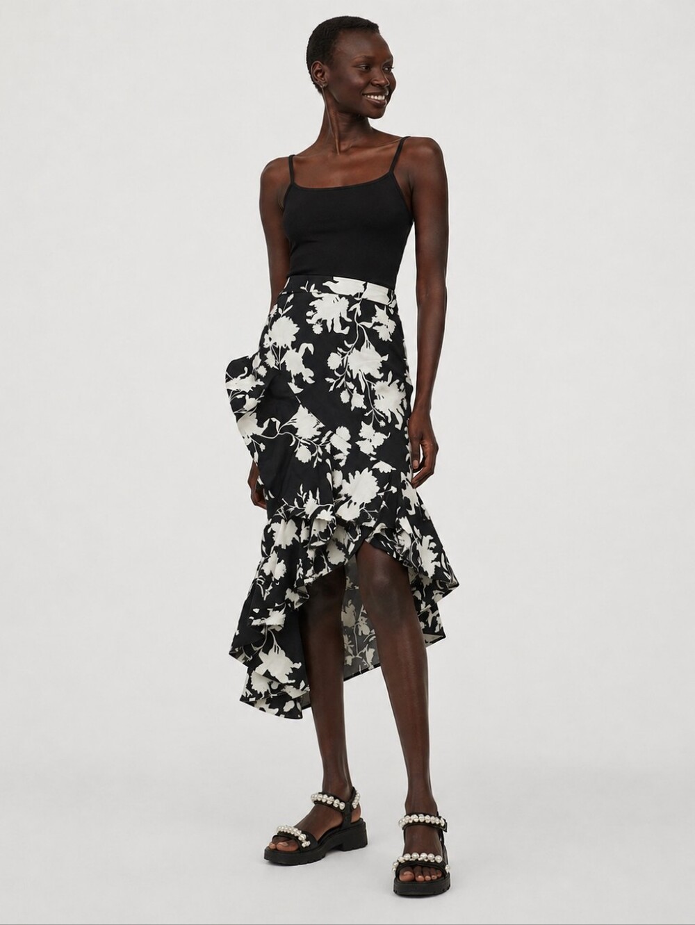 Johanna Ortiz x H&M Floral Ruffle Flounced FLAMINGO Mermaid Midi Skirt 2